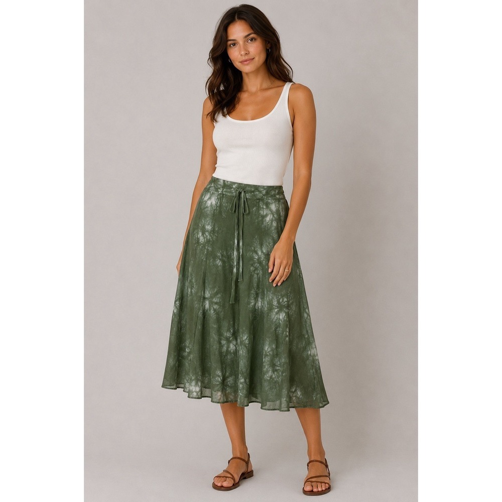 Silver Charm Green Tie Dye Linen Blend Skirt Pull On Womens Medium
